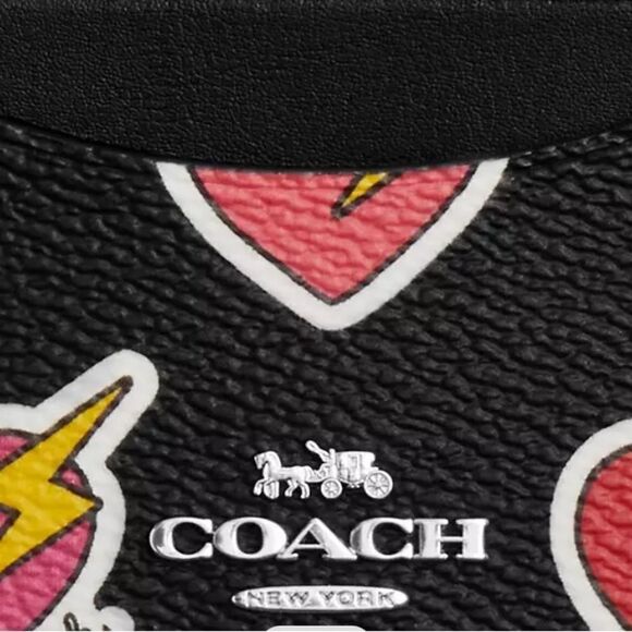 Coach Slim Id Card Case With Heart Bolt Print Wallet Bag Purse - Picture 10 of 10